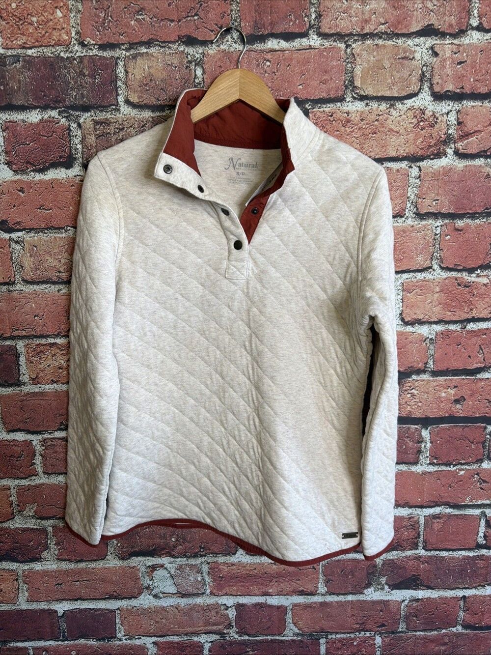 Natural Reflections Quilted Pullover Sweatshirt Beige Oatmeal Small Womens NEW